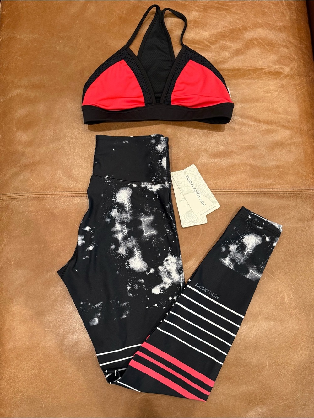Body Language Black Red Print Sports Bra & Leggings Workout Set XS/S